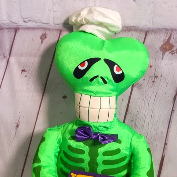 Vtg Y2K Halloween Plush Neon Green Skeleton Ghost Chef Stuffed Animal Sugar Loaf - Picture 4 of 14